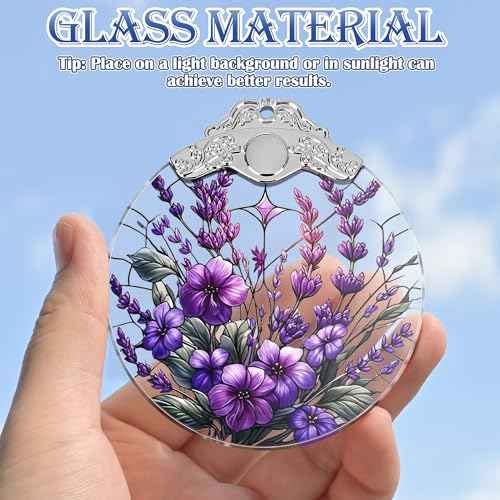 Touber Stained Glass Christmas Ornament, Purple Bauhinia & Violets, 3x3.5 Inch, Hanging, Christmas Tree Decoration