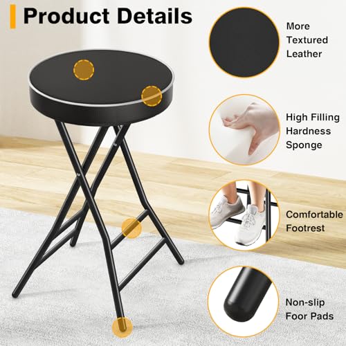TAVR 26.4-Inch Black Collapsible Folding Stool with Safety Lock & Cushioned Seat