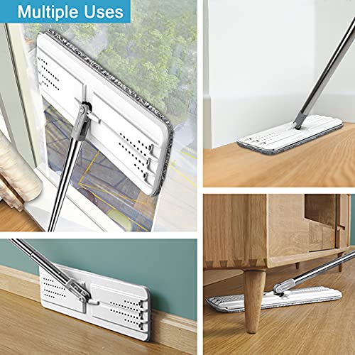 White Mop and Bucket Set with 3 Microfiber Pads - Hands-Free Flat Floor Cleaning System