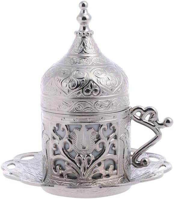 Alisveristime Authentic Turkish Coffee Cup Set: Zamak & Porcelain, Tulip Motifs (Set of 2) (Lale) (Gold)