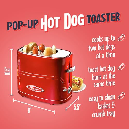 Nostalgia Metallic Red Retro Pop-Up Hot Dog Toaster for 2 Hot Dogs & Buns