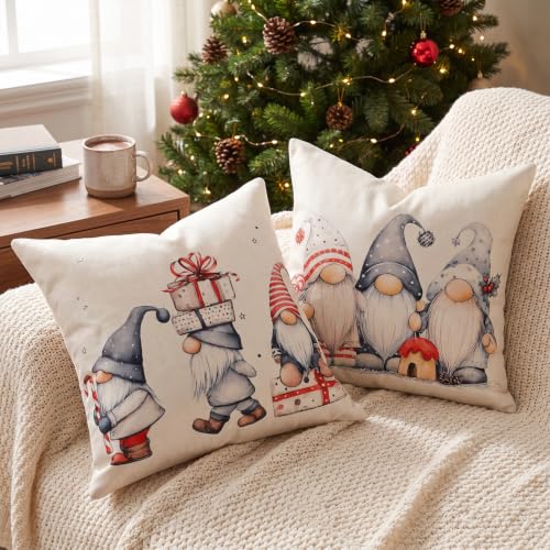 DAPTSY 20x20 Christmas Pillow Covers Set of 2 Gnome Whimsical Nordic Decor