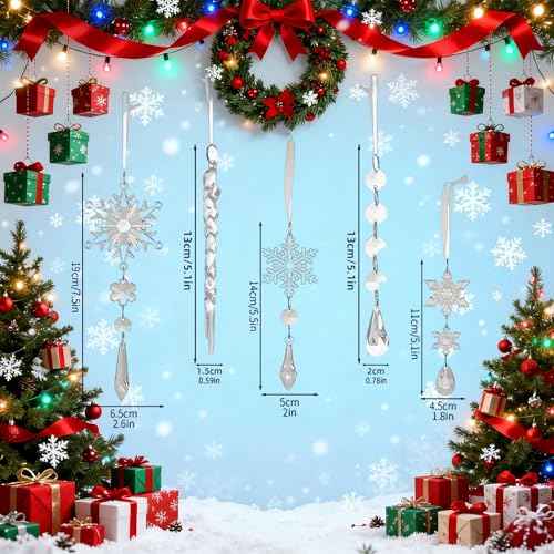 Christmas Ornaments for Tree Decorations - Hanging Acrylic Snowflake & Icicle Christmas Pendants for Winter Xmas Tree,New Year Party Supplies,DIY Holiday D?cor