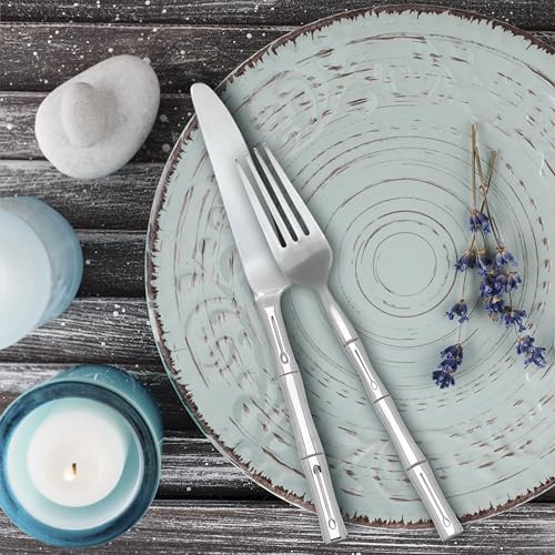 Hampton Forge Bamboo 20-Piece Flatware Set for 4 - Modern Stainless Steel Cutlery