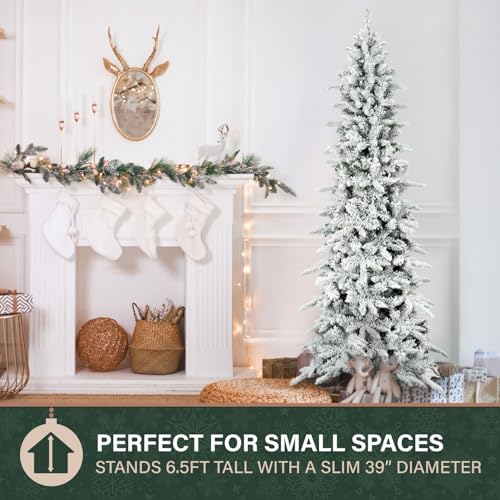 6.5-Ft Slim Mountain Pine Flocked Christmas Tree with Stand — Fraser Hill Farm