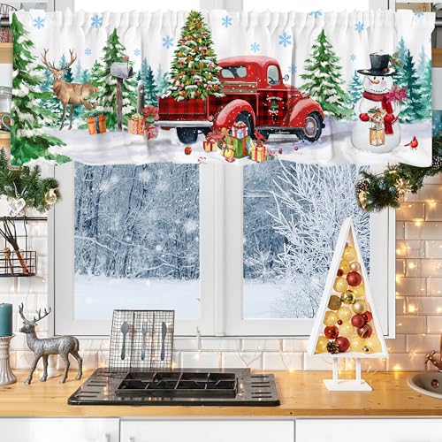 Christmas Valance Curtain for Kitchen-Christmas Decorations Gray Floral Window Valance for Living Room Bedroom Scroll Decor Winter Truck Decor Rod Pocket Valances Window Treatment Valance 18" X 54"