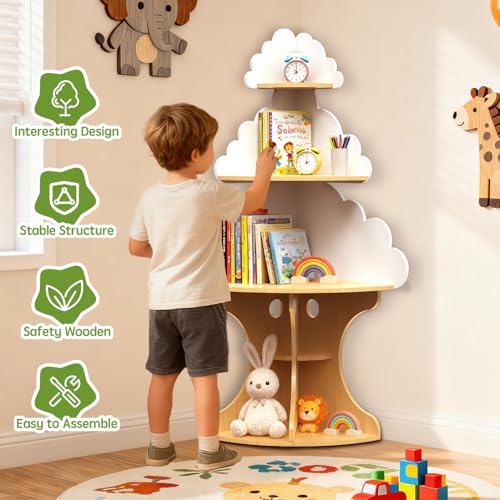 LAKNUAL Cloud Bookshelf for Kids - Space-Saving Montessori Corner Bookcase