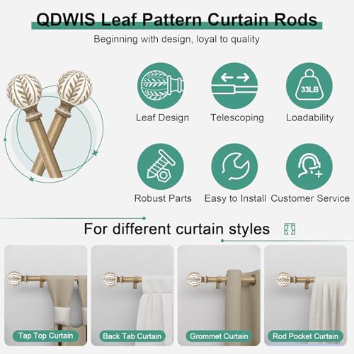 QDWIS 2 Pack Weathered Wood Curtain Rods 18-60 Inch Adjustable Heavy Duty Set
