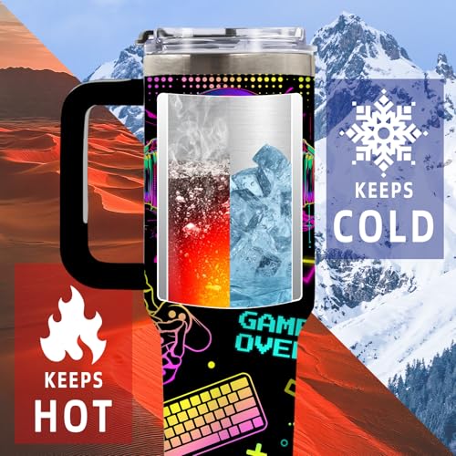 Neon Skull Gaming Tumbler 40oz Insulated Gamer Gift for Men & Teens