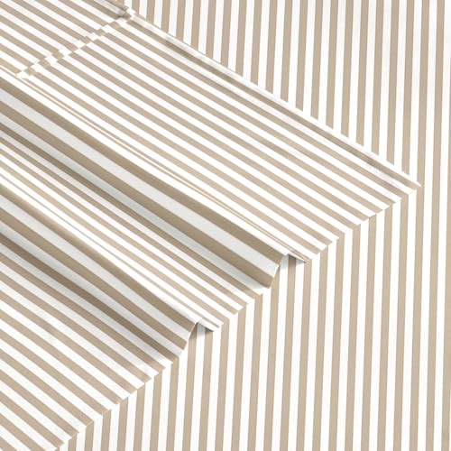 Wake In Cloud Queen Size Striped Bed Sheets Set - Light Brown & White Farmhouse Bedding