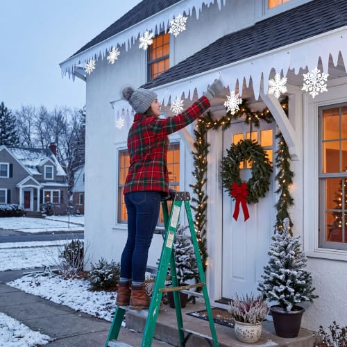 Winter Snow Awning Banner Kit - 4 Pcs 26ft Holiday Winter Decor with Snowflakes