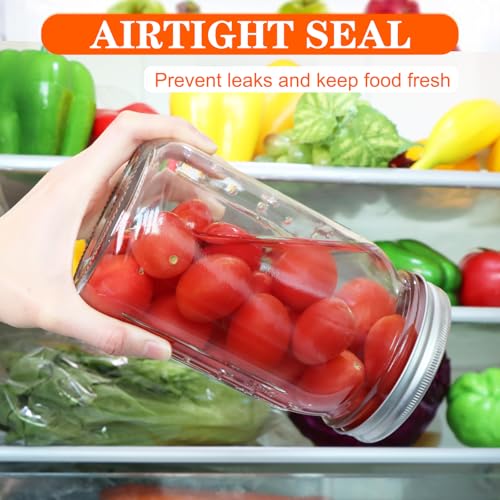 HWASHIN 32oz Wide Mouth Mason Jars with Lids - 12 Pack Quart Canning Jars