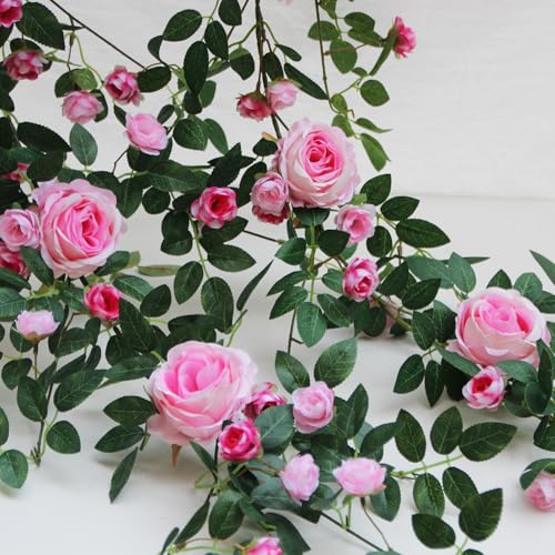 Pink Bendable Flower Garland - 2 Pack, 12ft Rose Vine for Home Decor