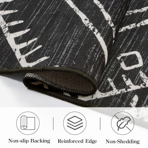 LIVEBOX Moroccan 8x10 Black Area Rug - Washable, Non-Slip Geometric Rug for Living Room & Bedroom