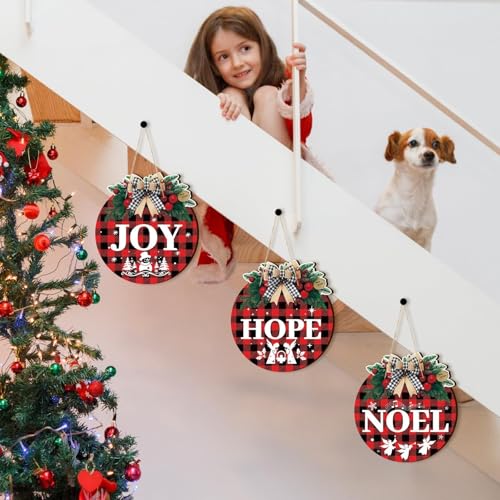 OuMuaMua Black Plastic Nativity Christmas Signs Set - Christian Door Decor, Buffalo Plaid, 6-Pc