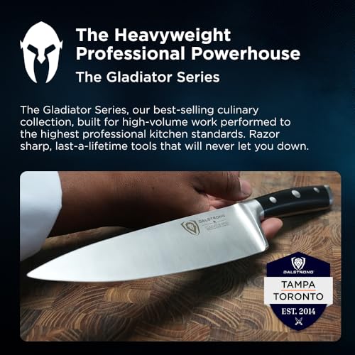 Dalstrong Gladiator Elite 8-Inch Chef Knife - Forged German Steel, Black Handle