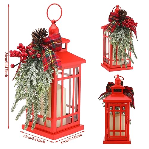 14-Inch Red Christmas Lantern with Battery Power Decor