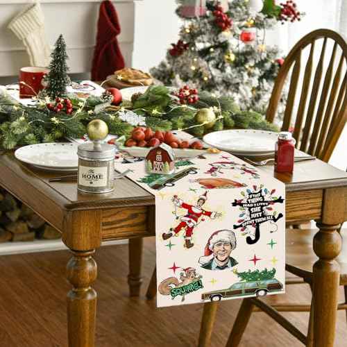 Christmas Vacation Table Runner Red and Green Vaction Xmas Table Cover Winter Seasonal Holiday Decor Merry Christmas Decorations for Home Party