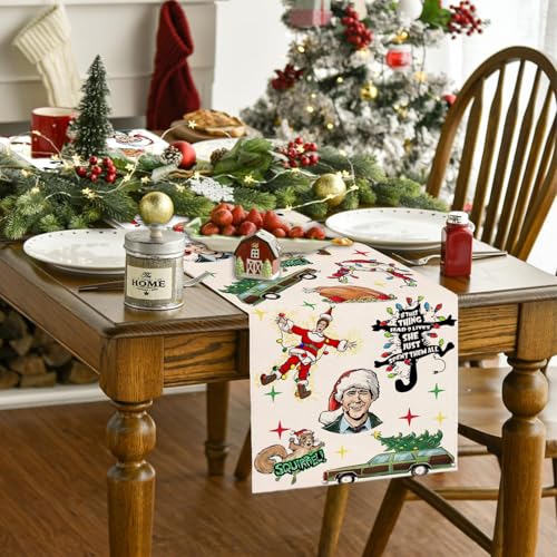 Christmas Table Runner 13x90 White Linen-Style, Yarcooly 33x228 cm