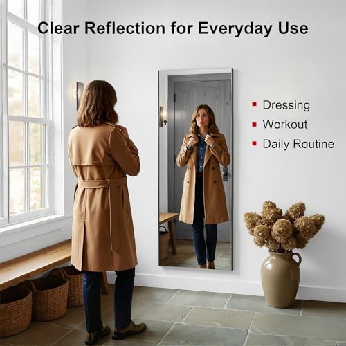 Brisafe No-Nail Self-Adhesive Wall NanoMirror 20x55 in Black - Full-Length Framed Mirror for Smooth Surfaces