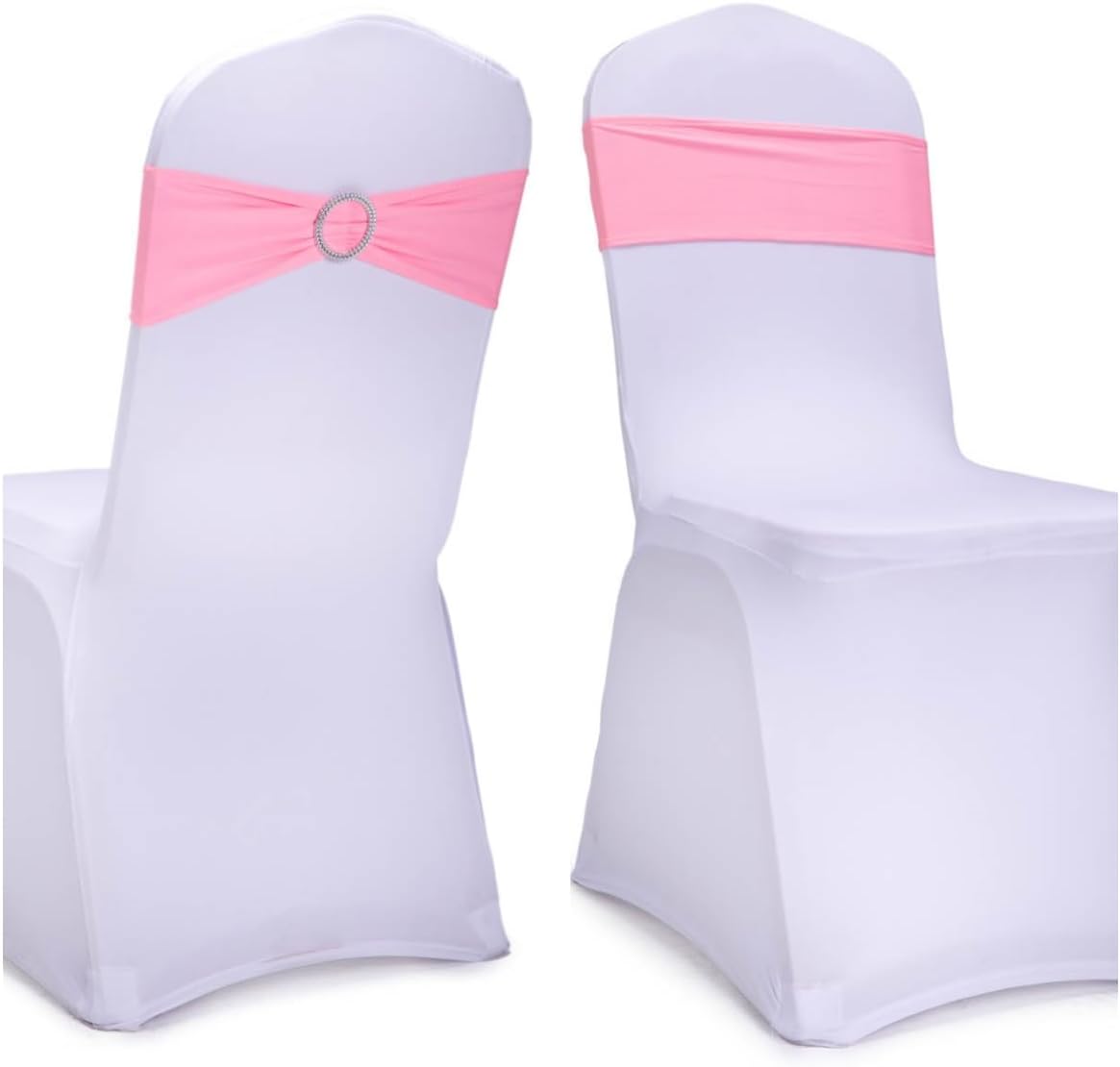 Skiennix Pink Chair Sashes - 30 Pack Stretch Spandex with Elastic Bow for Wedding & Event Decor
