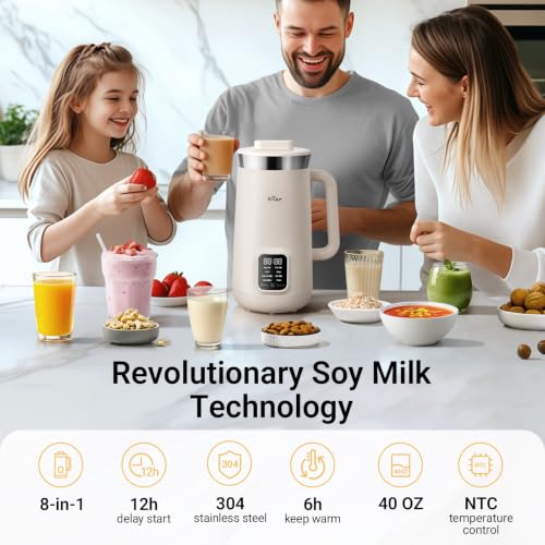 Bear 8-in-1 Nut Milk Maker - 40oz Soy, Almond, Oat Milk & Juice Machine