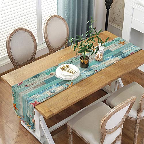 DeeCabin 13x36 Summer Ocean Beach Seashell Starfish Table Runner for Kitchen & Dining