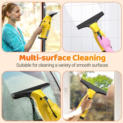 Cordless Electric Window Vacuum Cleaner with 2 Squeegees - Rechargeable Glass & Tile Washer