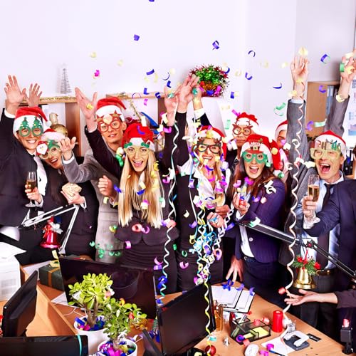 Toulite 100 Pcs Christmas Party Favors Set with Santa Hats & Festive Glasses, Classic Styles