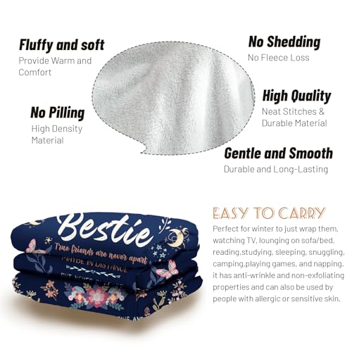 Blue Bestie Gift Blanket 60x50 Inch - Flannel Throw for Women, Thinking of You