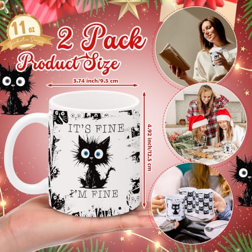 Sliner 2-Pack Black Cat Coffee Mugs - 11oz Cute Ceramic Tea Cups for Christmas Gifts