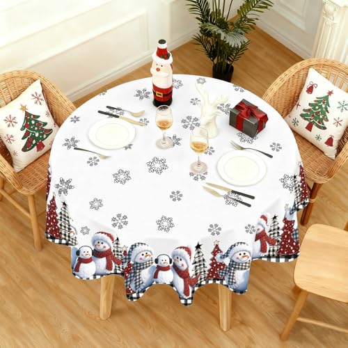 QIALETS 70 Inch Round Snowman Christmas Tablecloth Water-Resistant Holiday Decor