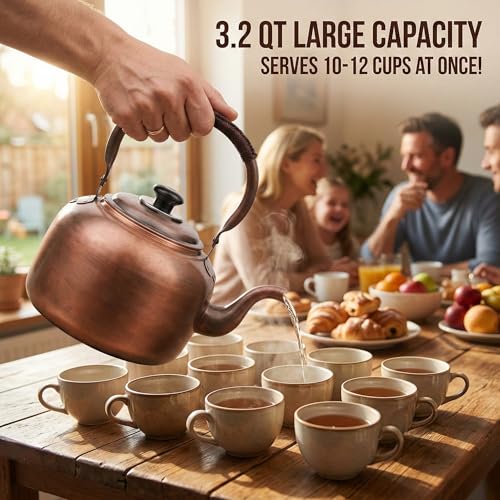 Bronze 3.2 Qt Solid Copper Whistling Kettle with Cool-Touch Handle
