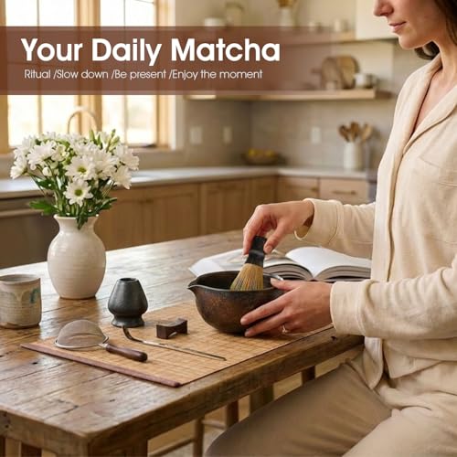 Matcha Set with 100-Prong Bamboo Whisk & Bowl - Brown, 7-Piece