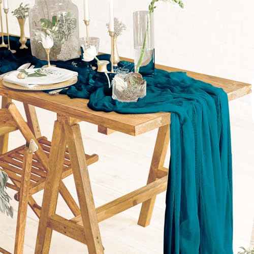 Cheesecloth Table Runner, Boho Rustic Gauze 120 inch 10FT Cheese Cloth Runner for Wedding Party Baby Shower Birthday Home Decor Holiday Decorations (Teal, 10ft x 1 Pack)