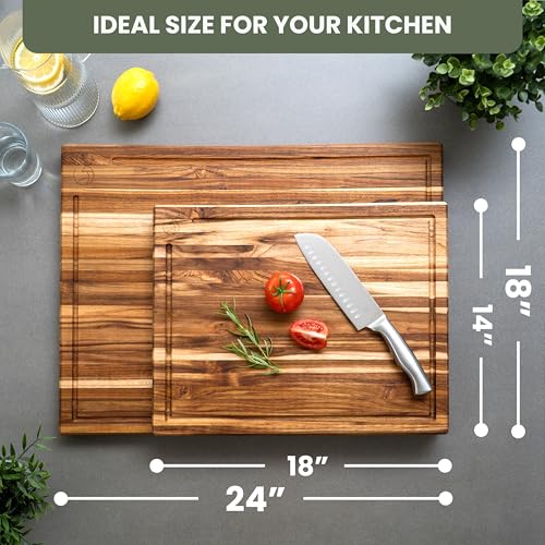 WALDWERK 24 x 18-Inch Large Teak Wood Cutting Board - Solid Hardwood Butcher Block