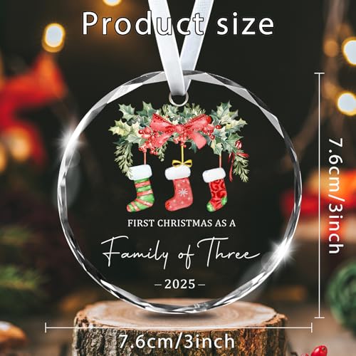 Christmas Ornaments 2025 Our First Christmas As A Family of Three Ornament Unique Crystal Baby 1st Xmas Ornaments New Parents Gifts for Couples Mom Dad Newborn Girls Boys Xmas Tree Decorations