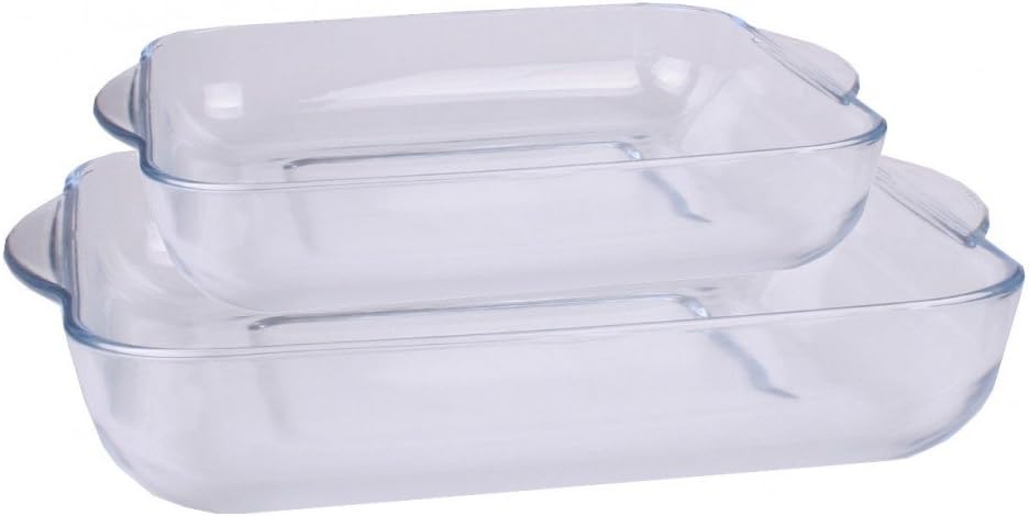 Borcam Baking Dishes Set of 2 - Clear Glass, Perfect for Careful Cooking | 31.5 x 28 x 6 cm