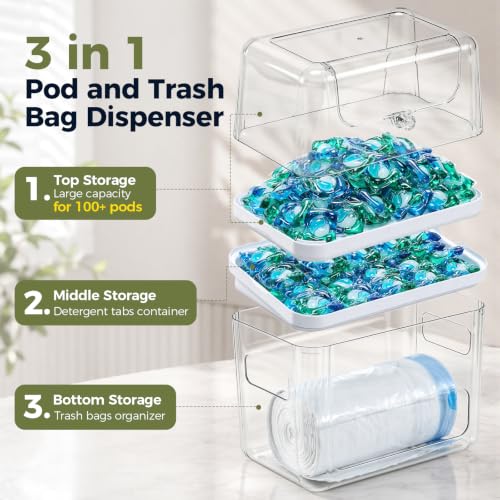 Clear 3-in-1 Trash Bag Dispenser & Dishwasher Pod Holder - Under Sink Organizer