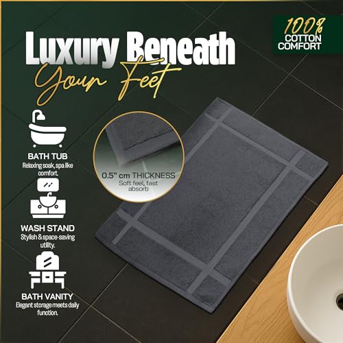 Cotton Bath Mats Set - 6 Pack, 20 x 30 Inches, Dark Grey, Quick Dry, Soft & Absorbent