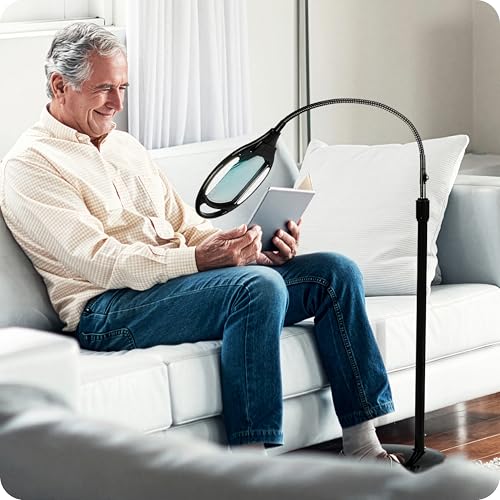 Brightech LightView Pro Floor Lamp with 3 Diopter Magnifier - Hands-Free LED Reading & Work Light, Black