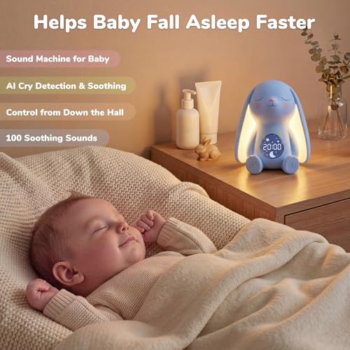 MeWaii Bunny White Noise Sound Machine for Baby Boy - Blue & Yellow, 100+ Sounds, Cry Detection