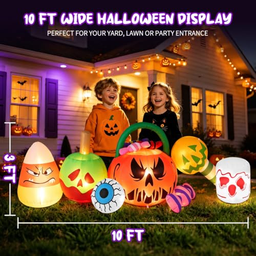10FT Halloween Inflatable Pumpkin Ghost Yard Decoration with LED Lights