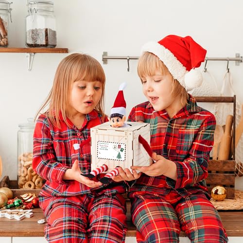 Christmas Elf Crate with Gift Card, Santa¡¯s Elf Delivery Box, Wooden Elf Holder with Name Tag Sticker Christmas Gift for Kids - Holds One Elf (Elf Not Included)