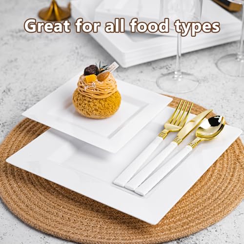 White Square Disposable Plastic Plates 100 Pack for Party - Pryntono