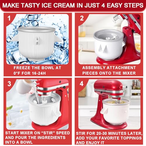 Akiosk 2 Qt Ice Cream Maker Attachment for KitchenAid Stand Mixer - Compatible with 4.5/5QT & 6QT Models, Yogurt & Sorbet