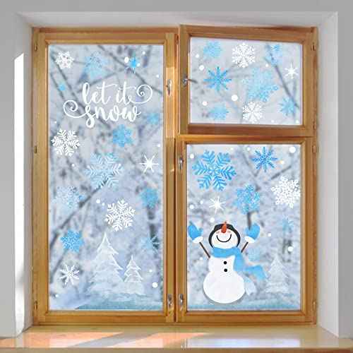 Yovkky Snowflakes Snowman Window Clings 9 Sheets, Let it Snow Quote Stickers Decal Decor for Glass, 2026 New Year Christmas Home Kitchen Winter Holiday Decorations