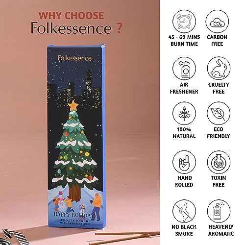 Folkulture Christmas Incense Sticks | Pack of 75 Natural & Non-Toxic Incense for Meditation & Spiritual Practice | Organic Aromatherapy Box | Xmas Scent for Holiday Decorations