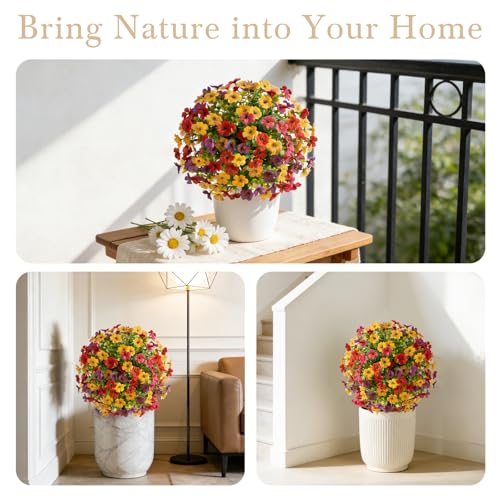 Artificial Fall Flowers - Mums Plants with Violet Variation, Outdoor Decor 2Pcs