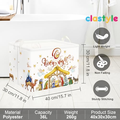 Clastyle Merry Christmas Baby Laundry Hamper Star Kid Storage Basket Boy Girl Gift Toy Box Collapsible Clothes Organizer Nursery Bin for Bedroom,Holy Night,40 * 30 * 30 cm